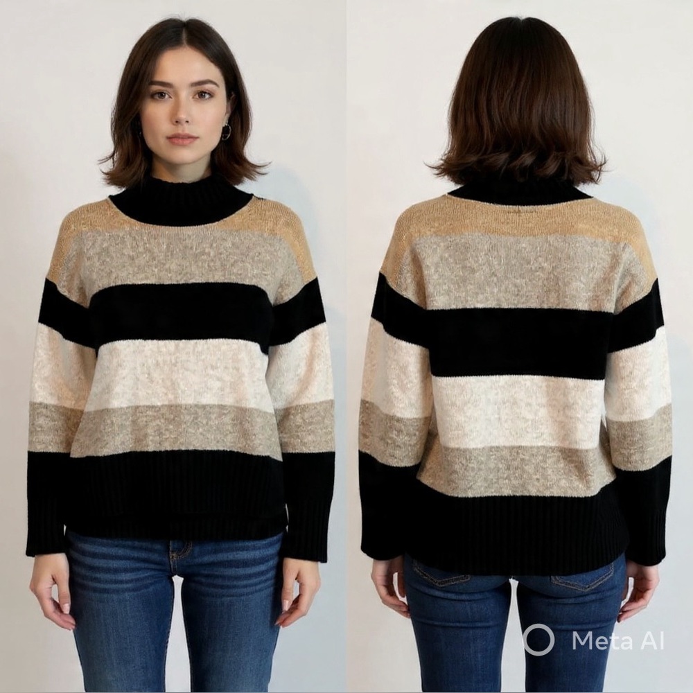a new day Black and Tan Striped Turtleneck Sweater